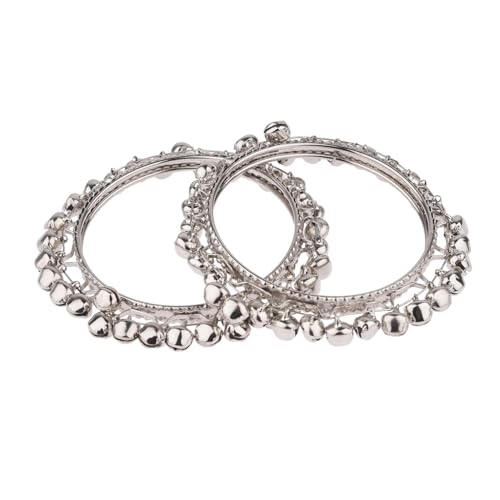 Efulgenz Indian Oxidized Jewelry for Navratri Boho Vintage Antique Gypsy Tribal Indian Oxidized Silver Tone Bell Charm Bracelet Bangle Set Jewelry