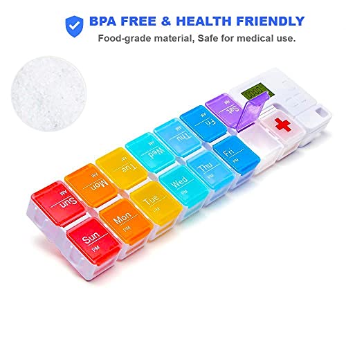 Tbsoon HTV-5150-XY 7 Day Pill Organizer,4 Reminder Alarms, Loud Sound,14 Large Compartments,Large Screen,Moisture-Proof Design,Hold Vitamins,Fish Oil,Supplements,Weekly Pill Box/Cases,Daily Medicine Dispenser thumb #5