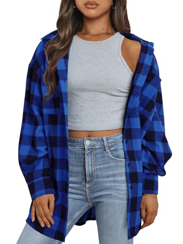 Image of Trendy Queen Women Flannel Shirts Plaid Tops Button Down Shackets | Fall Winter Jackets, Cute Tops, Long Sleeve Shirt, Button Down Casual Coats