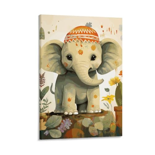 Impression sur toile éléphant de dessin animé décoration murale moderne chambre bureau