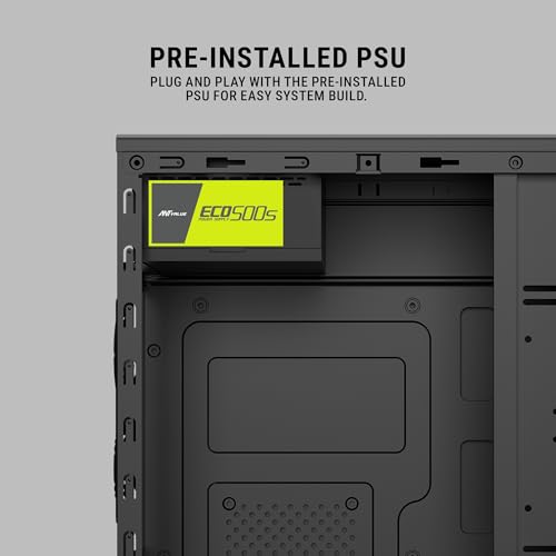 Image of Ant Value VM7P Slim Computer Case /Office Cabinet - Black | Support Micro ATX, ITX | Built-in 2X USB Ports, Pre-Installed Power Supply & 120mm Side Fan
