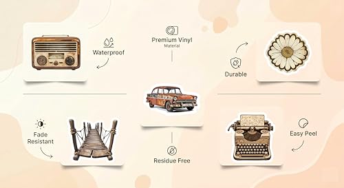 Image of Sticker Nova 60 Pcs Vintage & Retro Aesthetic Waterproof Sticker Pack for Laptops, Journals, and Diaries