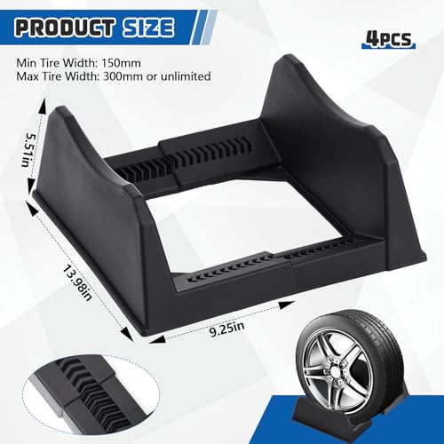 Image of Colingmill 4 Pcs Car Tire Display Stand Wheel Display Rack Adjustable Width Rim Storage Wheel Rim Holder Tyre Stand Base Tire Tray Base for Exhibition Shop Garage Trade Show, Black