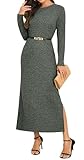 GRECERELLE Vestido largo de manga larga para mujer, cuello redondo, para invierno, con abertura, elegante, casual, diario, trabajo, cita, descanso, vestidos largos con bolsillos, Ejercito Verde, XL