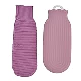 Wärmflasche, multifunktionaler Silikon-Warmwasserbeutel mit Strickbezug, 550 ml, für Zuhause und Büro (Lila)