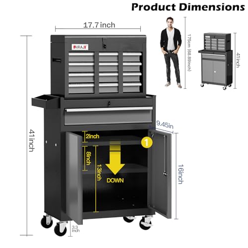 7-Drawer Tool Chest with Wheels,40'' Rolling Tool Chest with Drawers,Portable Tool Cabinet with Liners,Detachable Top Tool Box,Rolling Tool Box for Garage Storage,Workshop,Warehouse,Black - Image 3