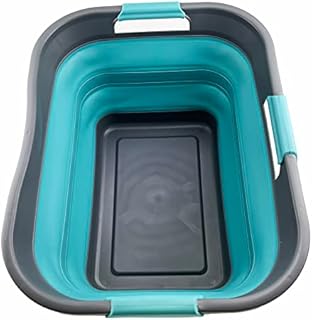 SAMMART 30L Collapsible Plastic Laundry Basket - Foldable Pop Up Storage Container/Organizer - Space Saving Hamper/Basket - Water Capacity 24L (Grey/Crystal Blue)