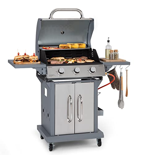 Klarstein Barbecue Gaz Camping avec 3 Brûleurs à Gaz, Plancha au Gaz de 10800W, Gril à Gaz en Acier Inoxydable, BBQ Feu a Gaz, Plancha Gaz Inox, Cuisinière Extérieure Camping Gaz Propane, Thermomètre