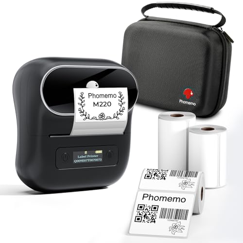 Image of Phomemo Label Maker, M220 Thermal Label Printer | 3 Inch Bluetooth Barcode Printer Compatible with Andriod / iOS for Home, Office, Small Business, with 3 Packs Label & Case