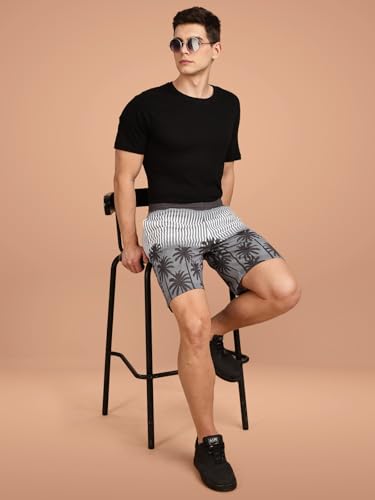 Image of BULLMER Regular Fit Cotton Blend Summer Shorts for Men - Pack of 1 | Printed Shorts for Men Grey