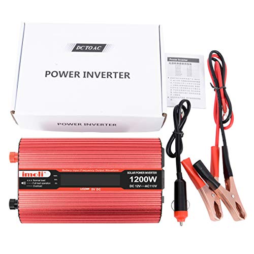 Car Power Inverter, imoli 1200W/2400W(Peak) DC 12V to AC 110V Converter Automotive Modified Sine Wave 3.1A USB 2 AC Outlets with LCD Digital Display