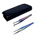 SET OF 2 Stainless Steel Multi Titanium Rainbow Color 3D Eyelash Extension Tweezers Semi Angled + Straight Fine Point (A2Z)