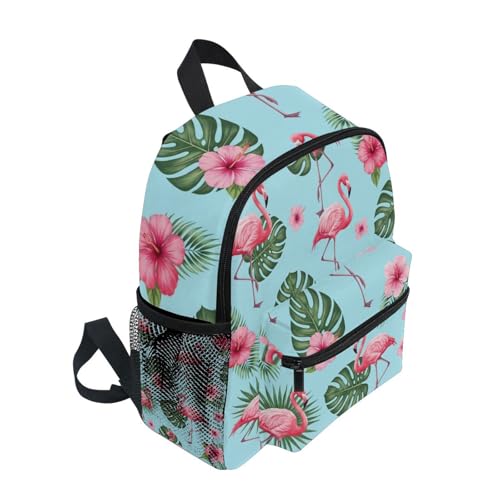 Tropical Pink Flamingos Blue Toddler Boy Backpack with Name Tag, Kids Backpacks, 3-8 Years2
