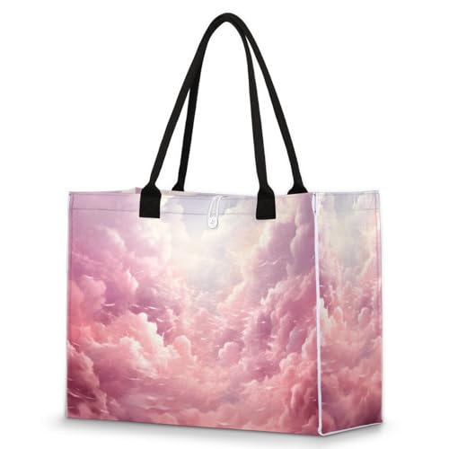 Pink Cloud Sun Tote Bag for Women Large Beach Bag Reusable Tote Bags for Work Travel Beach Shopping