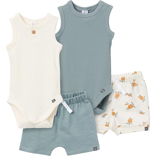 Image of Modern Moments by Gerber baby-boys Ribbed 4-piece Sleevless Bodysuit & French Terry Short Set