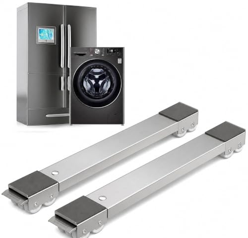 Image of 2-Pcs Heavy Duty Furniture Mover Roller Set, Adjustable Washing Machine Stand with Lock Brake, Extendable Appliance Moving Base for Refrigerator, Washing Machine, Sofa, Cupboard