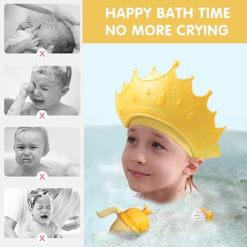 Image of SNOWIE SOFT Baby Shower Cap Hair Brush Rinse Cup Soft Silicone Crown Cap Adjustable Bath Cap Protecting Eye & Ear for Baby Shower Gift Set, Yellow Infant Bath Protection Kit