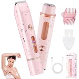 2 in 1 Bikini Trimmer for Women, Dual Head Electric Shaver with LED Display, IPX7 Waterproof Body Pubic Hair Trimmer Rechargeable Womens Electric Razor for Armpit Leg Body Facial (Pink)