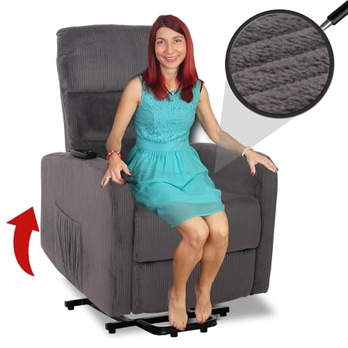 Mendler Fernsehsessel HWC-K62, Relaxsessel TV-Sessel Liege, Liegefunktion Aufstehhilfe, Metall Stoff/Textil Cord - dunkelgrau