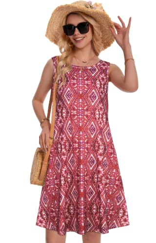 Image of Summer Dresses for Women Beach Boho Sleeveless Vintage Floral Flowy Pocket Tshirt Tank Sundresses 2026