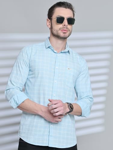 Image of Majestic Man Comfort Slim Fit Spread Collar Small Checked Cotton Casual Shirt