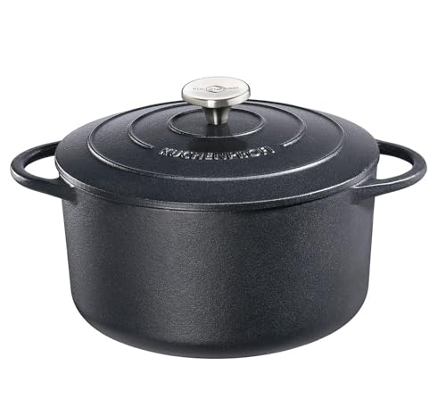 Küchenprofi Bratentopf Provence mit Deckel aus Gusseisen in der Farbe Schwarz Fassungsvermögen 4,2L, Maße: 24cm x 11,3cm, 04 0100 10 24