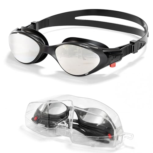 Aegend Swim Goggles, No-Leaking Anti-Fog Swimming Goggles for Adult Men Women (Black & Silver)