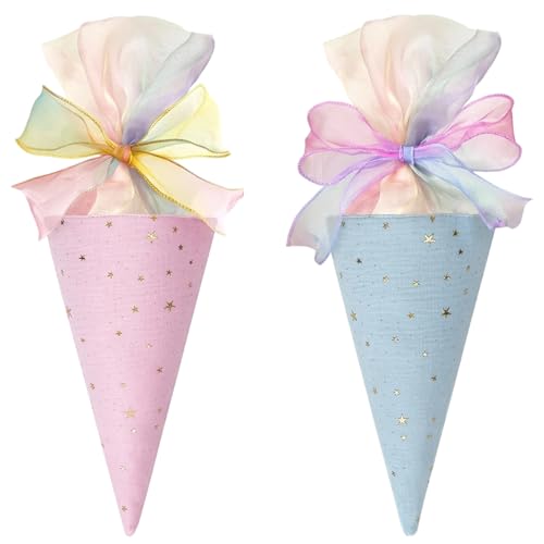 SxiGxiv Geschwister Schultüte Mini Schultüten Zum Befüllen Schultüte Blau 2 Stück Einschulungsgeschenke für Geschwisterkinder 49x18.5 cm Baumwolltüten