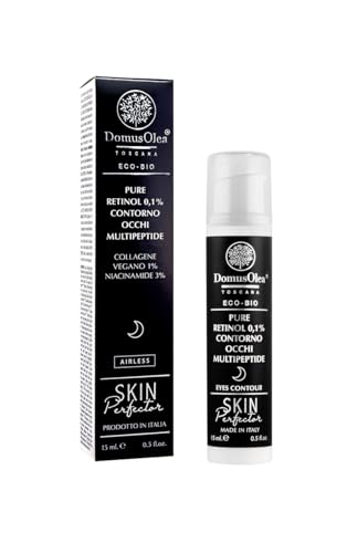 Pure Retinol 0,1% contorno de ojos multipéptido – Sérum antiedad de noche con colágeno vegano y niacinamida – Efecto regenerador y relajante – 15 ml – Domus Olea Toscana