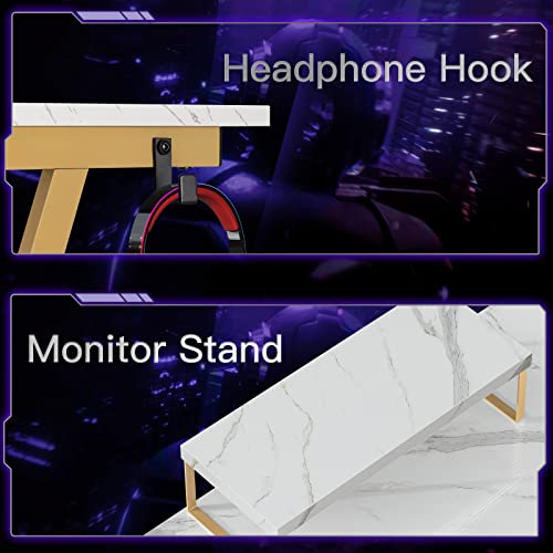 Casaottima Gaming Desk L Shaped Computer Desk, Corner Desk For Home Office With Monitor Stand 51", Laminated Marble #TOP5