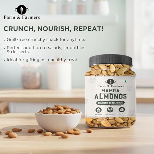 Image of Farm & Farmers Mamra Almonds 250 GM | AA Premium Badam Giri | High In Fiber & Boost Immunity | Whole Natural Badam | Hygienically Packed Healthy Snacks For Adults & Kids.