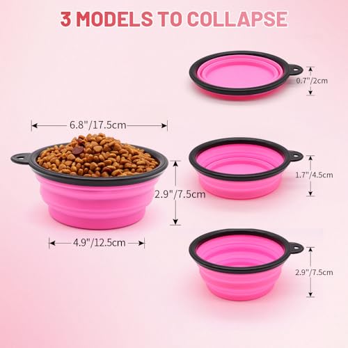 Image of SLSON Collapsible Dog Bowl, 2 Pack Collapsible Dog Water Bowls for Cats Dogs, Portable Pet Feeding Watering Dish for Walking Parking Traveling with 2 Carabiners (Large, Orange+Pink)