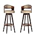 Taburetes de la barra Conjunto de 2 piezas de lino suave asiento barra Sillas Sillas desayuno encimera de la cocina patas de madera sólida taburetes altos taburetes con respaldo y reposapiés