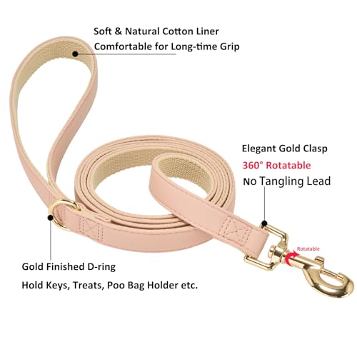 YUDOTE 150 cm weiche Hundeleine aus Baumwolle mit PU-Leder, Hellrosa, Bequeme Flache Leine für mittelgroße Hunde, ideal für tägliche Spaziergänge, Jogging und Outdoor-Aktivitäten