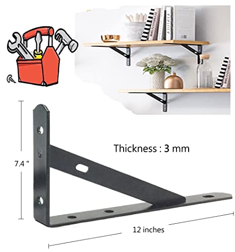 HWHP Zone - Plankbeugels Driehoek Rekken Beugels Wandmontage Haakse Plank Supporters Zwart. (TSB, 30 cm)