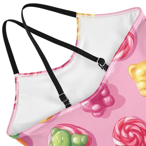 Pigsaly Girls One Piece Swimsuits Funny Colorful Lollipops Jelly Candy Bears Kids Cross Back Swimwear Sport Bathing Suit 3T4