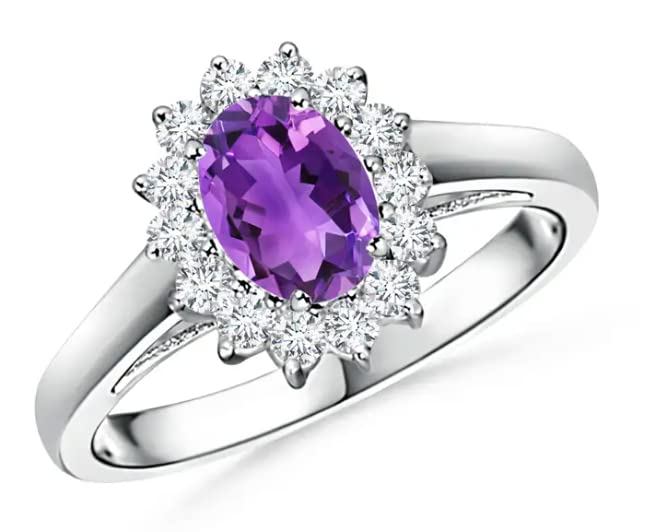Bague halo améthyste violette en argent 925 anti-ternissement pour femme