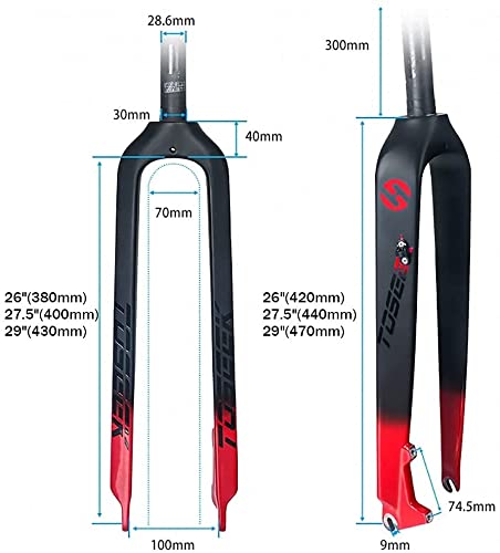 Fourche Rigide Carbone STRTG 26/27,5/29 Pouces – Ultra-légère 562g, Tube Droit 28,6mm, Frein à Disque, Axe 9mm, Disponible En Plusieurs Couleurs