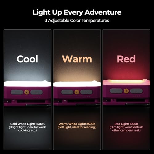 Image of BougeRV Movable Area Light, Rechargeable Camping Lantern, 3200mAh Portable Camping Light, IP65 Waterproof, Camp Lamp for Tent, Power Outages, Emergency, Outdoor(Magenta)