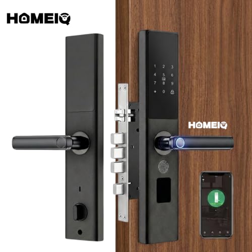 Image of Smart Fingerprint Door Lock with Handle, 5-in-1 Keyless Entry Door Lock, Fingerprint, Password, RFID Card, Mobile App & Mechanical Key, Smart Digital Lock for Wooden Doors, Black