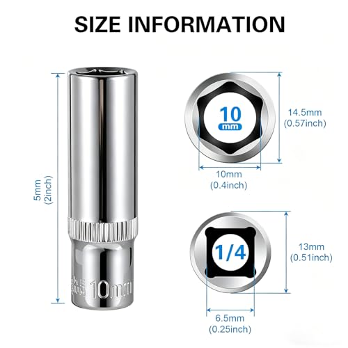 Image of 9-Piece 10mm Deep Sockets, 1 /4-Inch Drive, 6-Point, Corrosion Resistance, Compatible with Standard Ratchet Wrenches and Tools