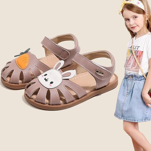 Image of WUIWUIYU Toddlers Little Girls T-Strap Hook&Loop Dress Strawberry Summer Shoes Closed Toe Carrot Sandals