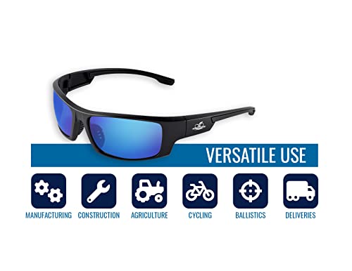 Bullhead Safety Dorado Safety Glasses With Dual Lenses, Ansi Z87+, Blue Light Glasses With Uv Light Protection And Anti-Scratch Coating, Blue Revo Lenses, Matte Black Frame #TOP2
