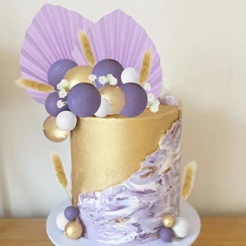Flower Cake Topper Gold Palm Leaves Balls Cake Decoration For Baby Shower Birthday Party (Purple Ball) #TOP2