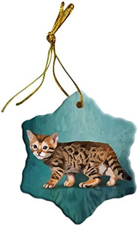Doggie of the Day Bengal Cat Christmas Snowflake Ceramic Ornament