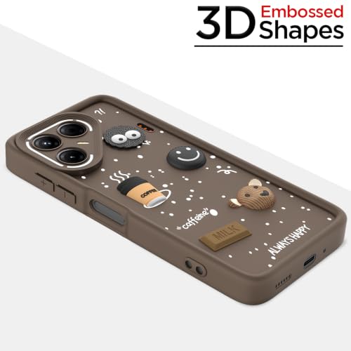 Image of Pikkme Back Cover for Tecno Pova 7 5G | 3D Bear Silicone Cute & Fun Coffee Cartoon | Full Body Protection Bumper Case (Brown)