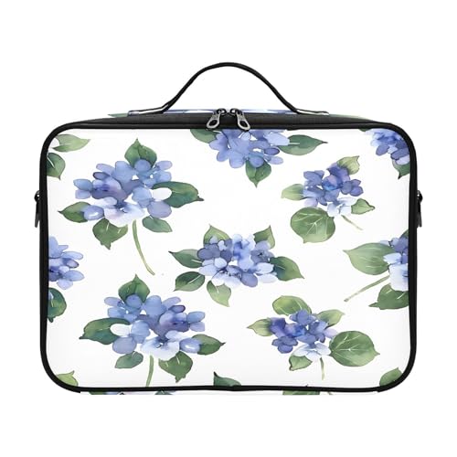 zyrtty Travel Makeup Train Case Watercolor Blue Hydrangeas Pattern Cosmetic Organizer Portable Storage Bag with Adjustable Dividers for Cosmetics Brushes Toiletry Jewelry Digital Accessories