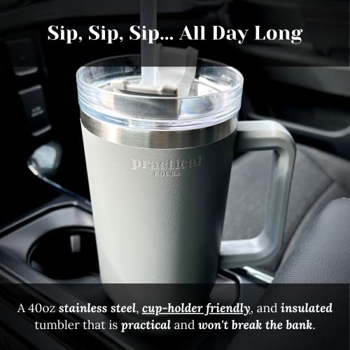 Practical Pours 40Oz Insulated Tumbler Mug With Handle For Water, Coffee, Cold And Hot Drinks | Double Wall Stainless Steel Design, Wide Straw, Adjustable Lid | Easy To Clean, Bpa Free, Sky Blue #TOP1