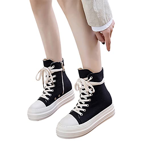 Women's High Top Canvas/PU Leather Sneakers Platform Lace-Up&Side Zip Casual Sports Shoes4