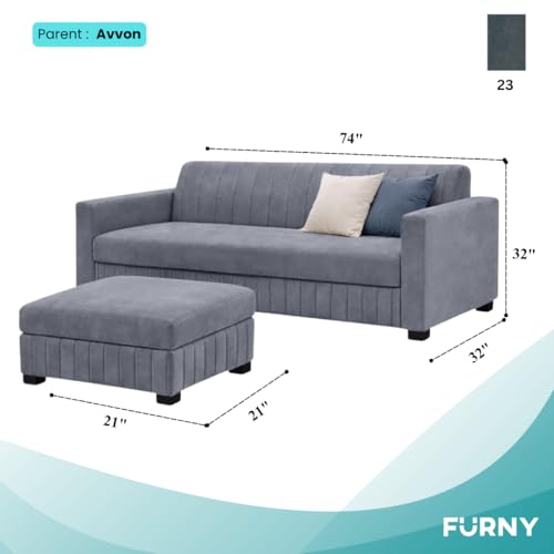 Image of FURNY Almora 4 Seater L Shape Sofa Set with Movable Ottoman | Flexible Left or Right Layout | Plush Velvet Fabric (Dark Grey) | Perfect for Living Room, Guest Room & Office